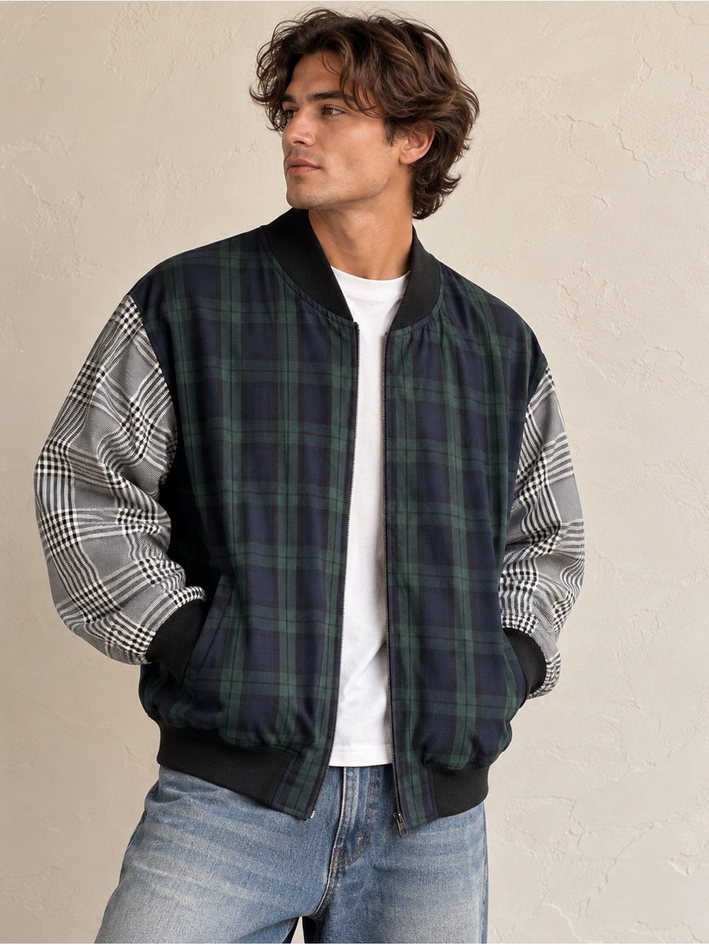 Stüssy Plaid Bomber Jacket Men’s L Mixed Tartan Streetwear Preppy Punk
